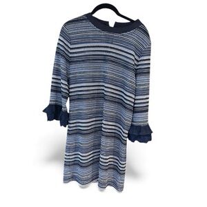 Blue Tassel Boho Sheer ruffle sleeve dress midi Blue/black Size Small